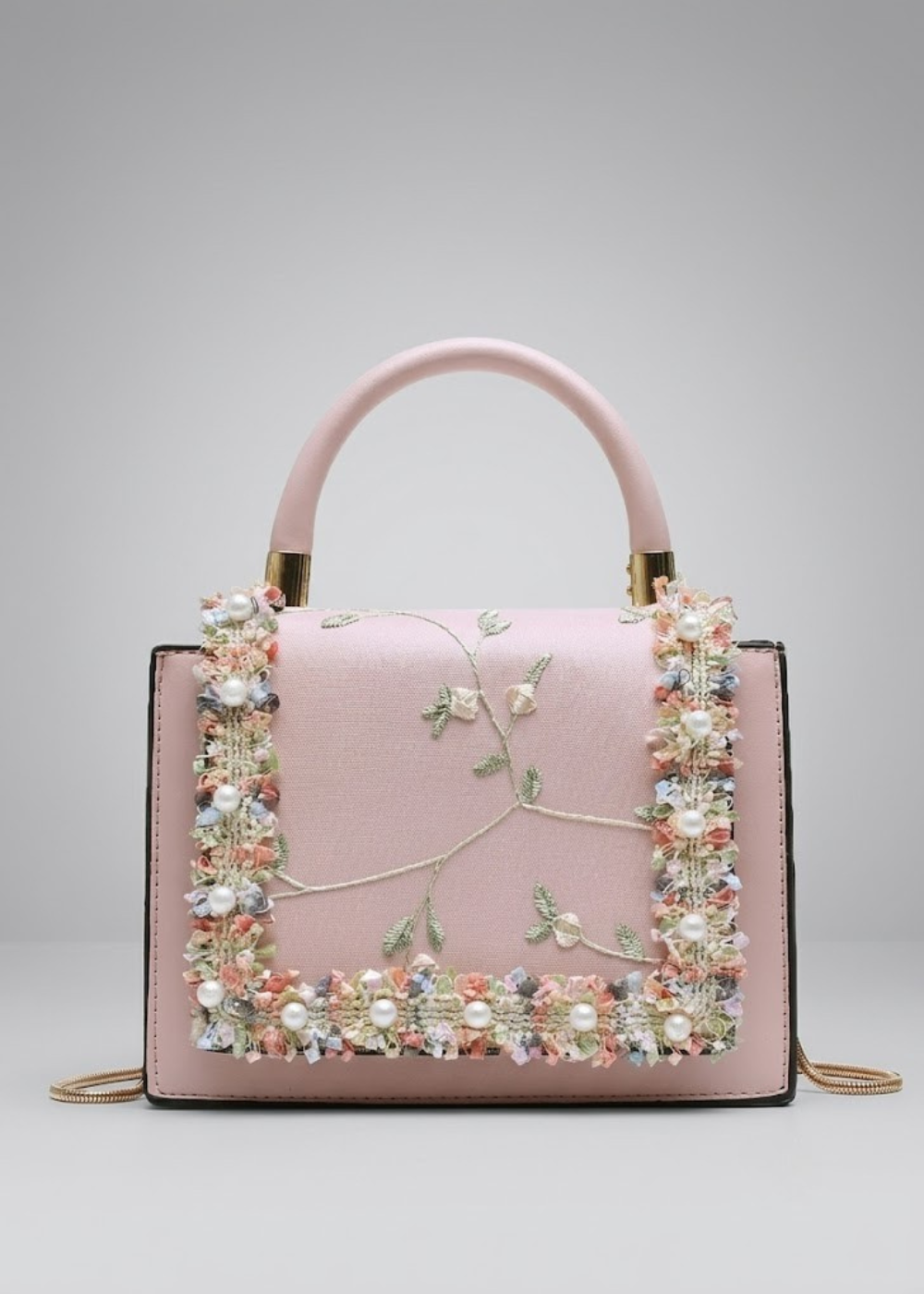 Floral-Trim Top Handle Bag, Basel