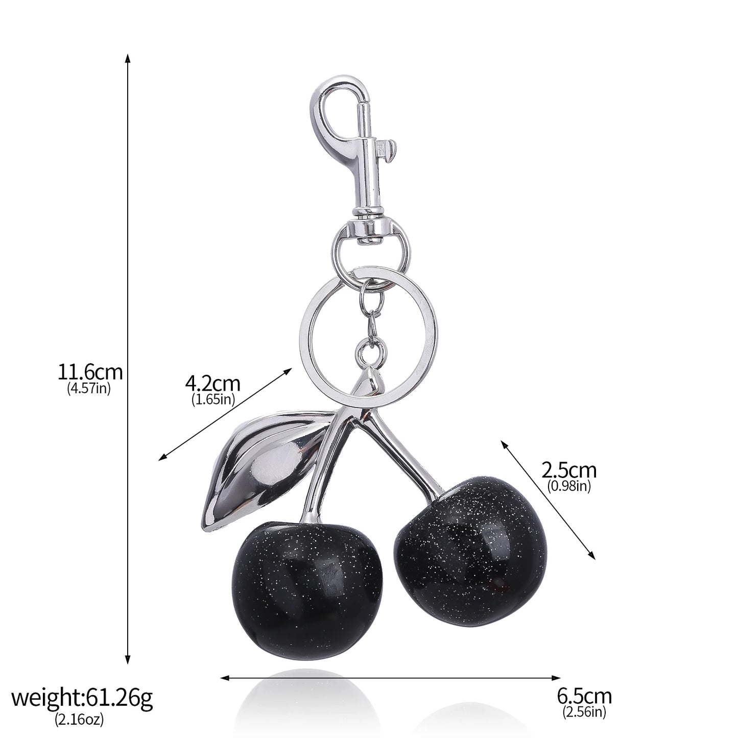 Black Cherry Bag Charm & Keychain – Silver-Tone Metal