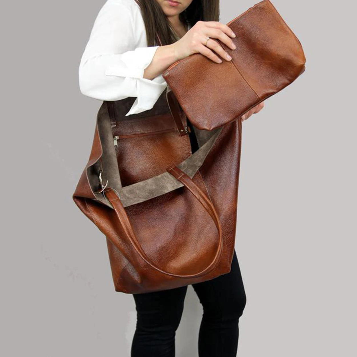 Shoulder Tote Bag for Work | Ring-Fold Clasp Closure