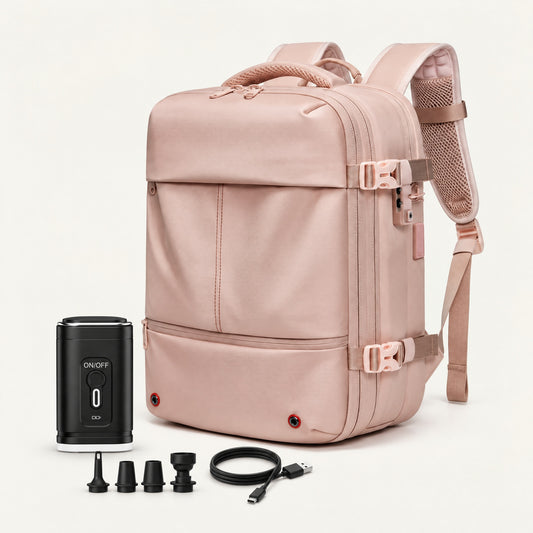 The Overnighter Pink edition underseat cabin backpack 45L with electric air pump