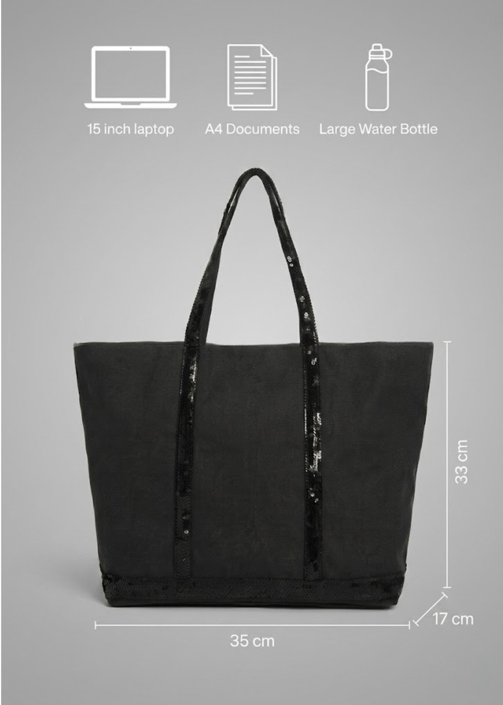Black Work Bag  Canvas Tote with Sequin Detail | Naxos