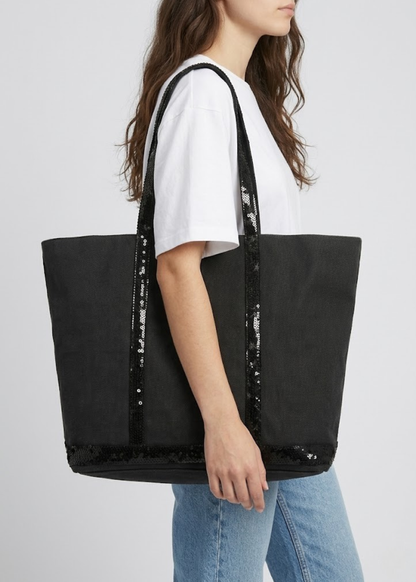 Black Work Bag  Canvas Tote with Sequin Detail | Naxos