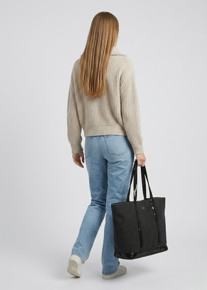 Black Work Bag  Canvas Tote with Sequin Detail | Naxos