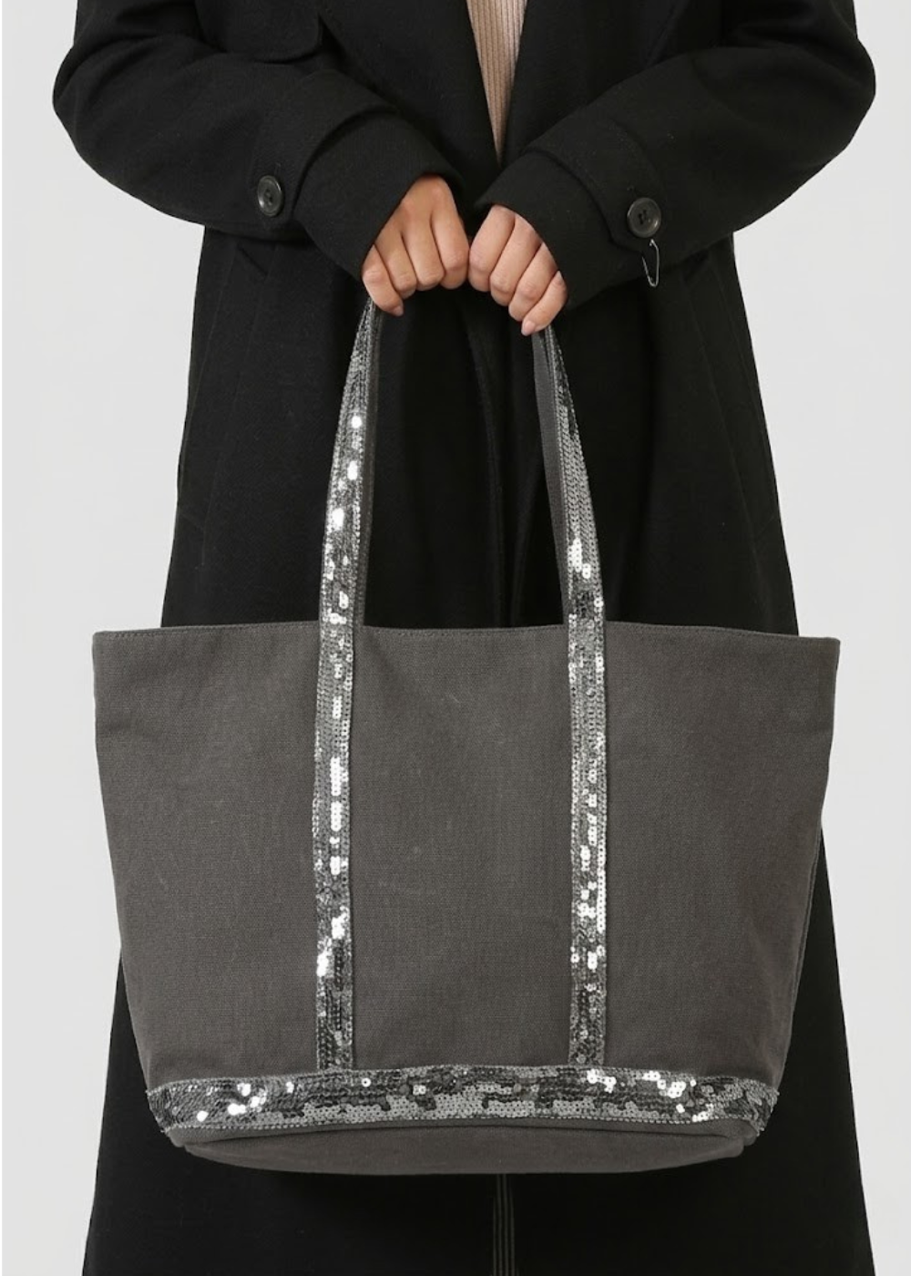 Black Work Bag  Canvas Tote with Sequin Detail | Naxos