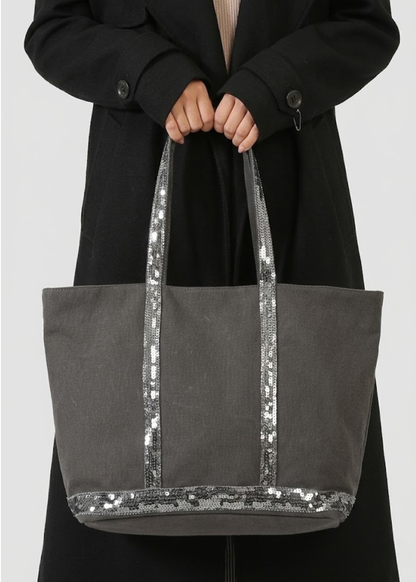 Black Work Bag  Canvas Tote with Sequin Detail | Naxos