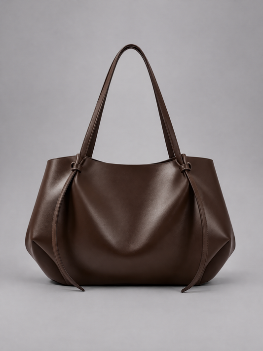 Slouchy Vegan Leather Tote Bag | Potsdam — dark brown tote, front view