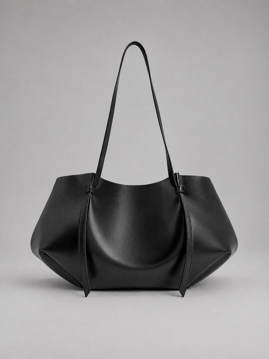 Slouchy Vegan Leather Tote Bag | Potsdam — black tote, front view
