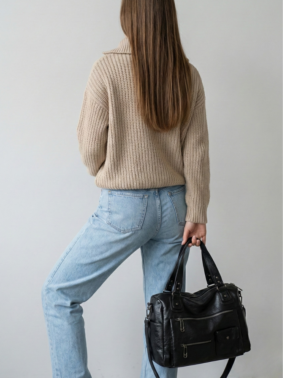 Big handbag for school with a spacious top-zip opening