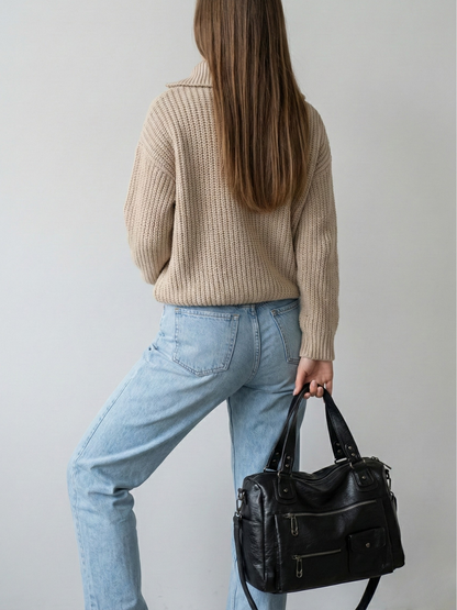 Big handbag for school with a spacious top-zip opening