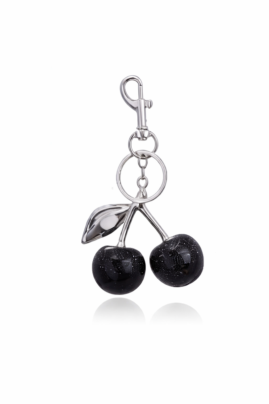 Black Cherry Bag Charm & Keychain – Silver-Tone Metal