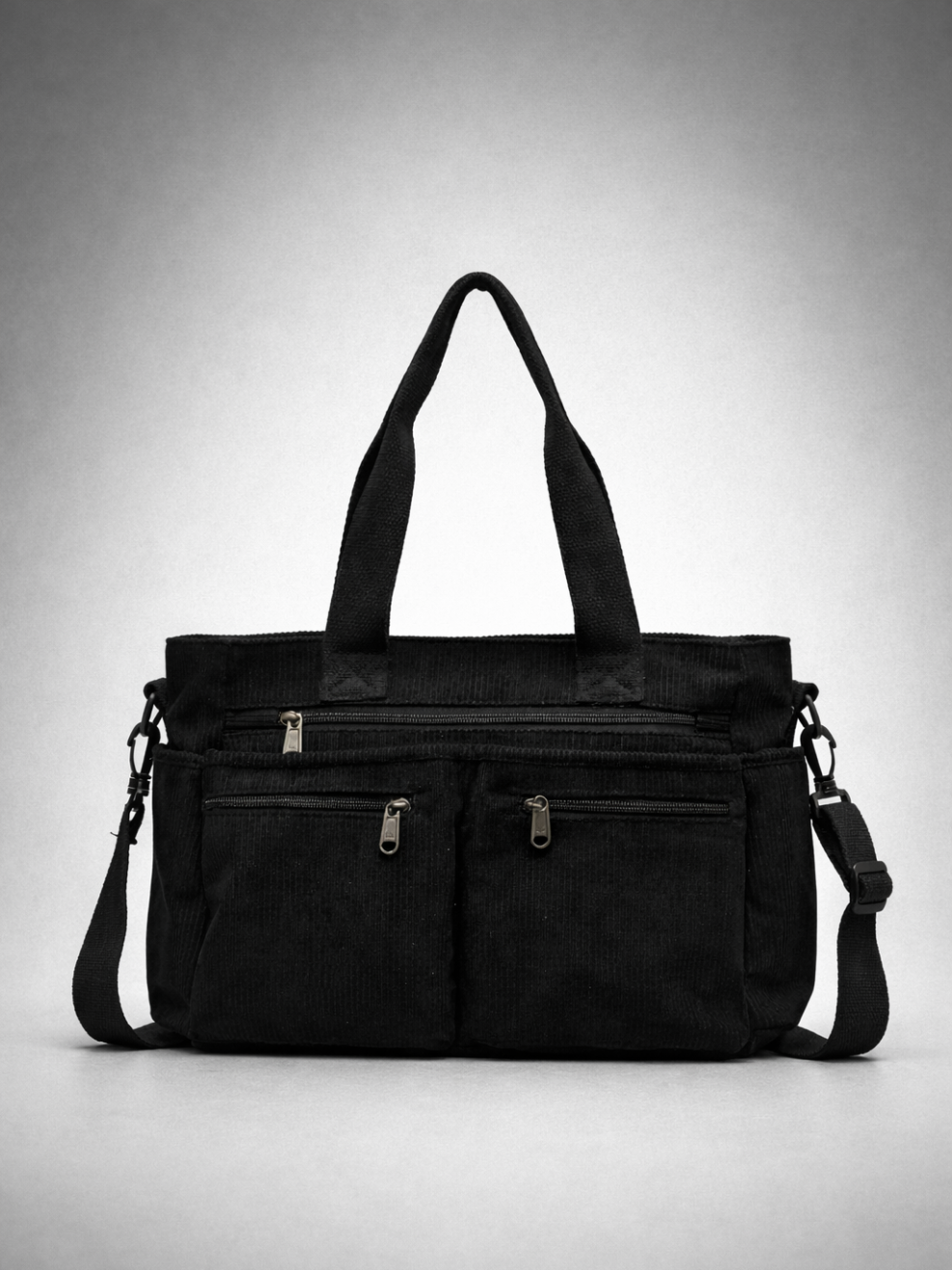 Black Corduroy Tote Bag for University