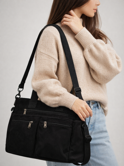 Black Corduroy Tote Bag for University