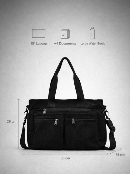 Black Corduroy Tote Bag for University