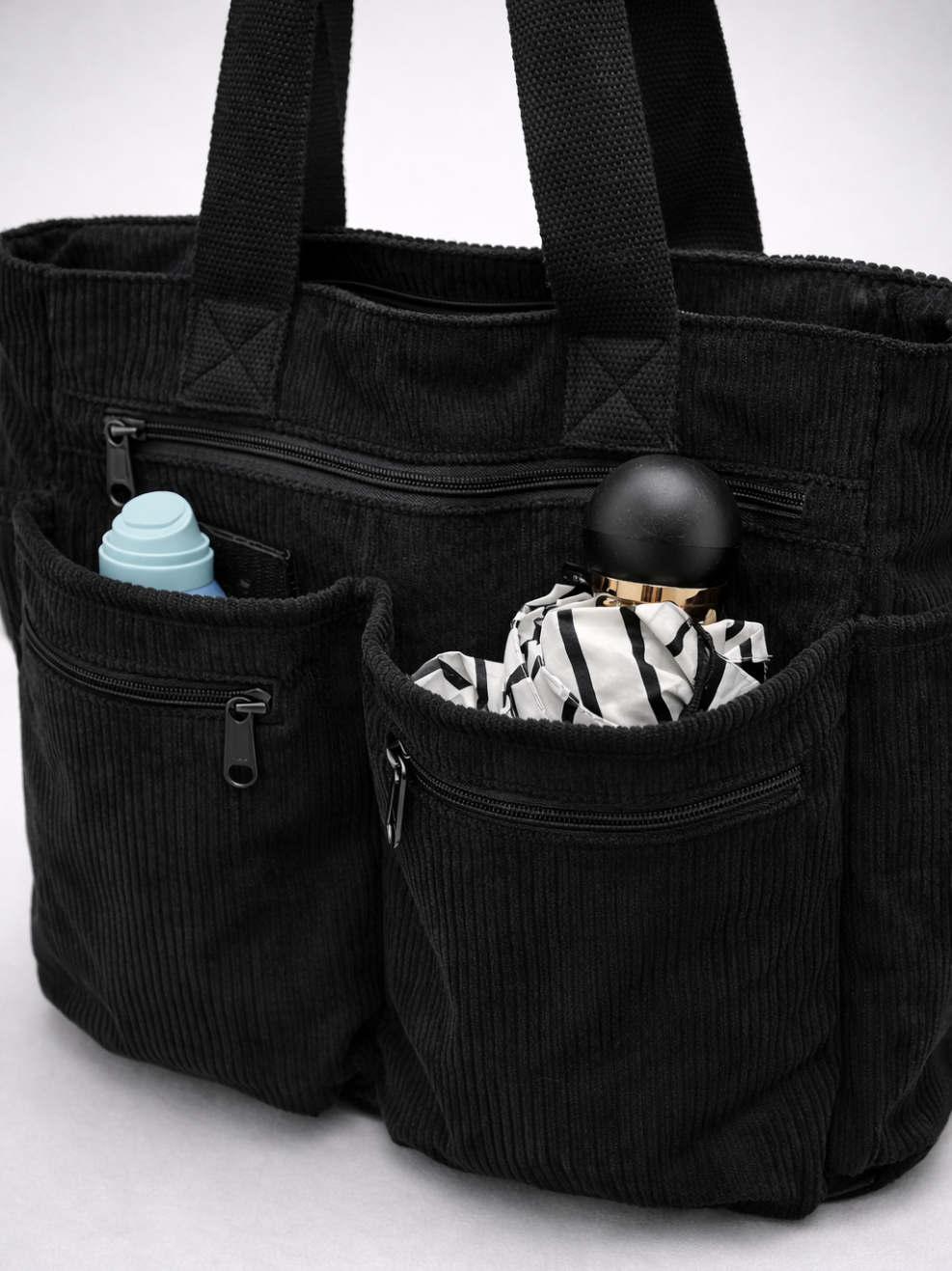 Black Corduroy Tote Bag for University