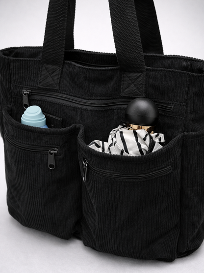 Black Corduroy Tote Bag for University