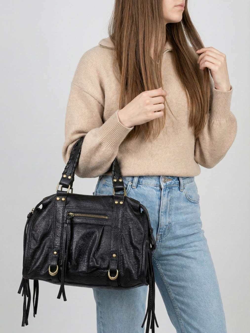 Black Vegan  Leather Handbag for Schools