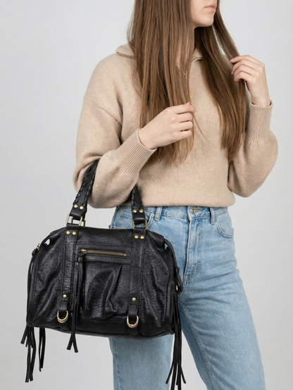 Black Vegan  Leather Handbag for Schools