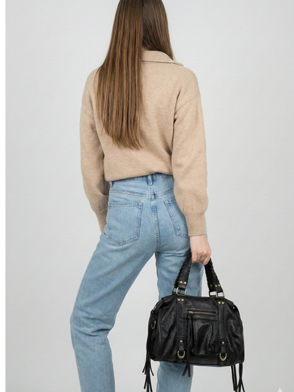 Black Vegan  Leather Handbag for Schools