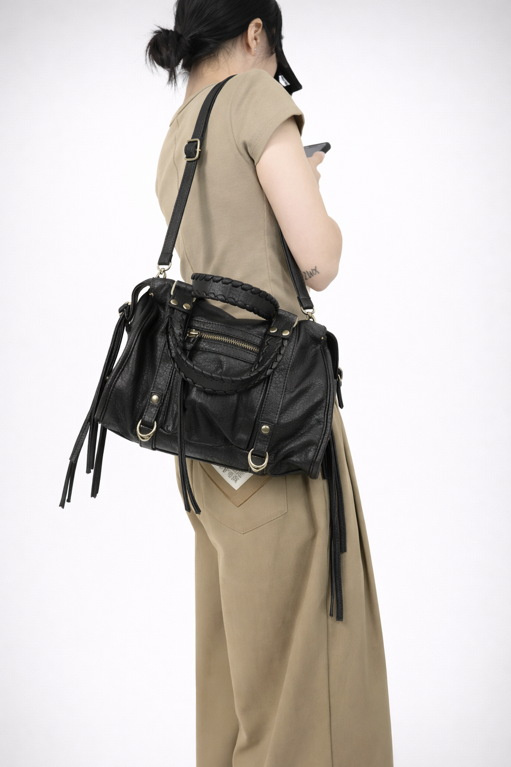 Black Vegan  Leather Handbag for Schools