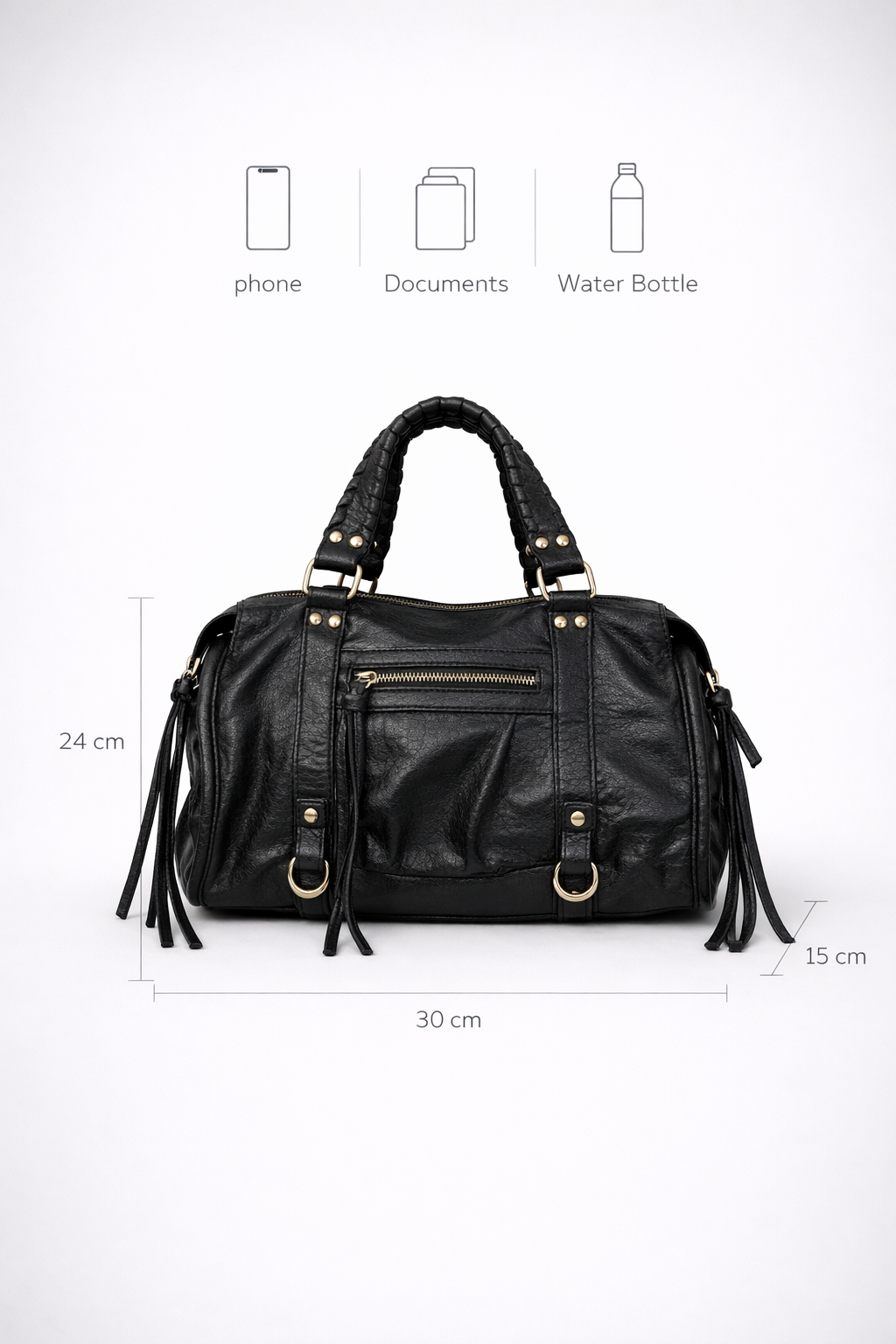 Black Vegan  Leather Handbag for Schools