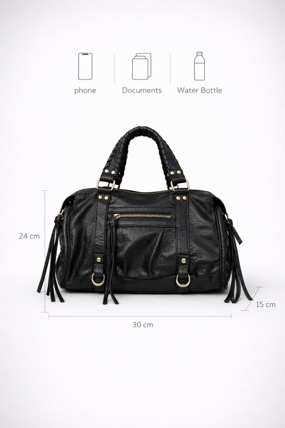 Black Vegan  Leather Handbag for Schools