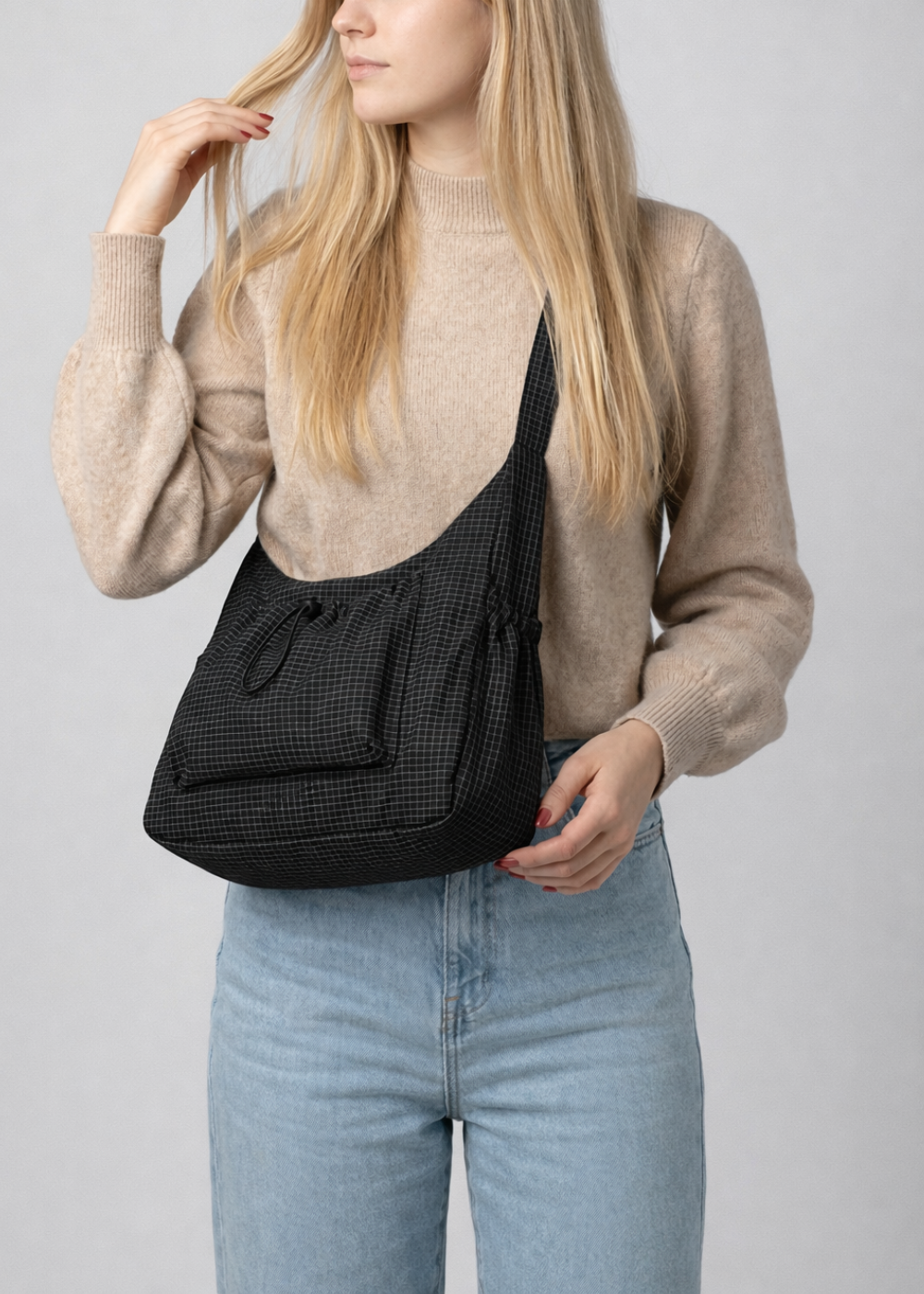 Black Nylon Handbag for School with Zip