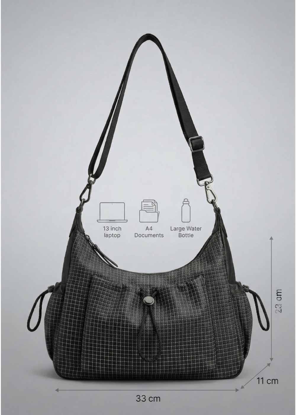 Black Nylon Handbag for School with Zip