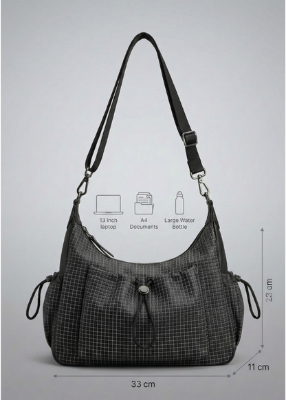 Black Nylon Handbag for School with Zip