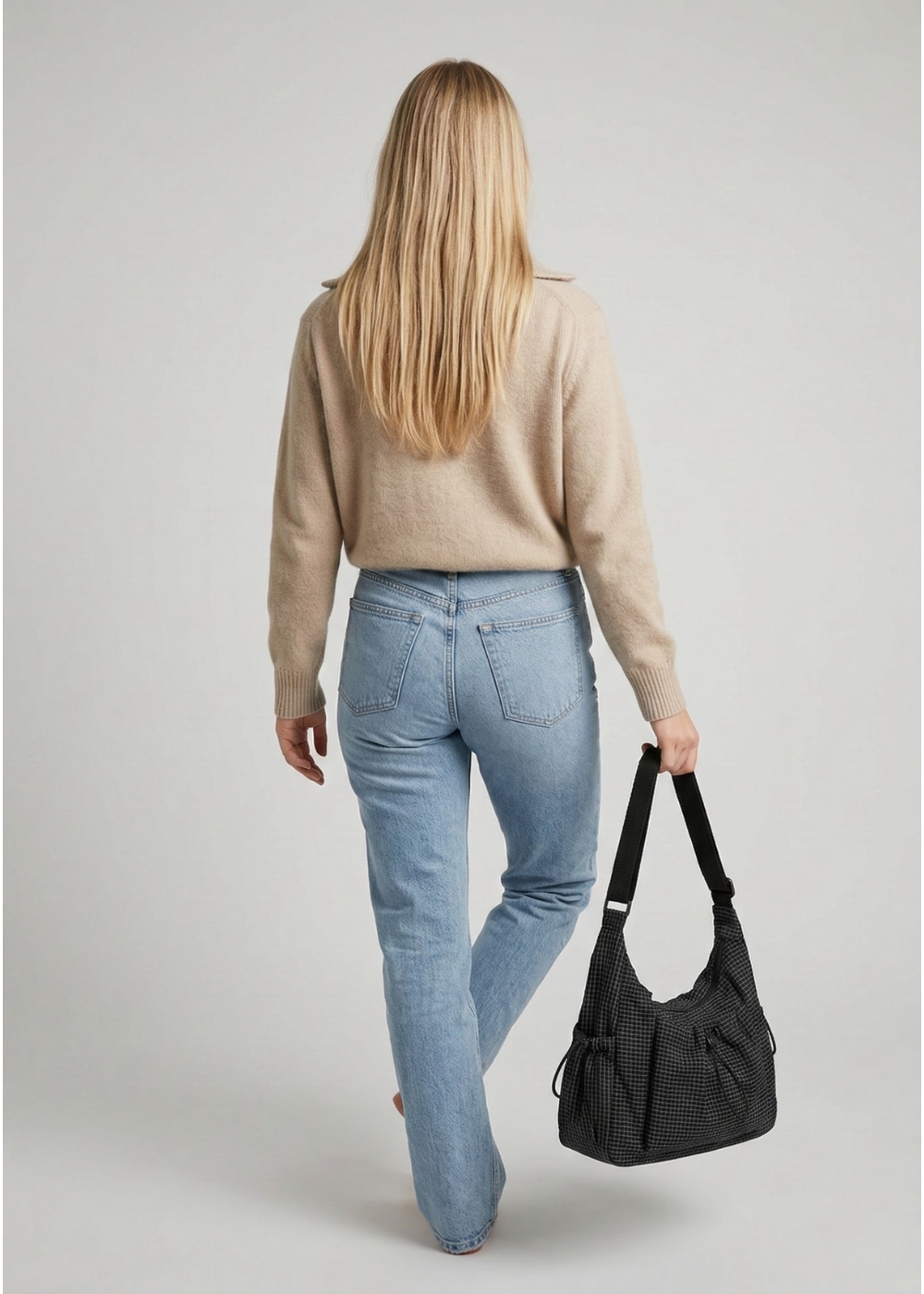 Black Nylon Handbag for School with Zip