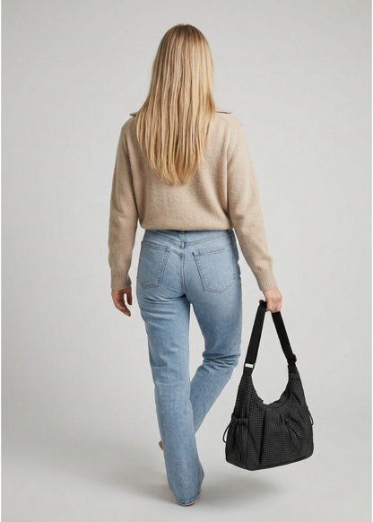 Black Nylon Handbag for School with Zip