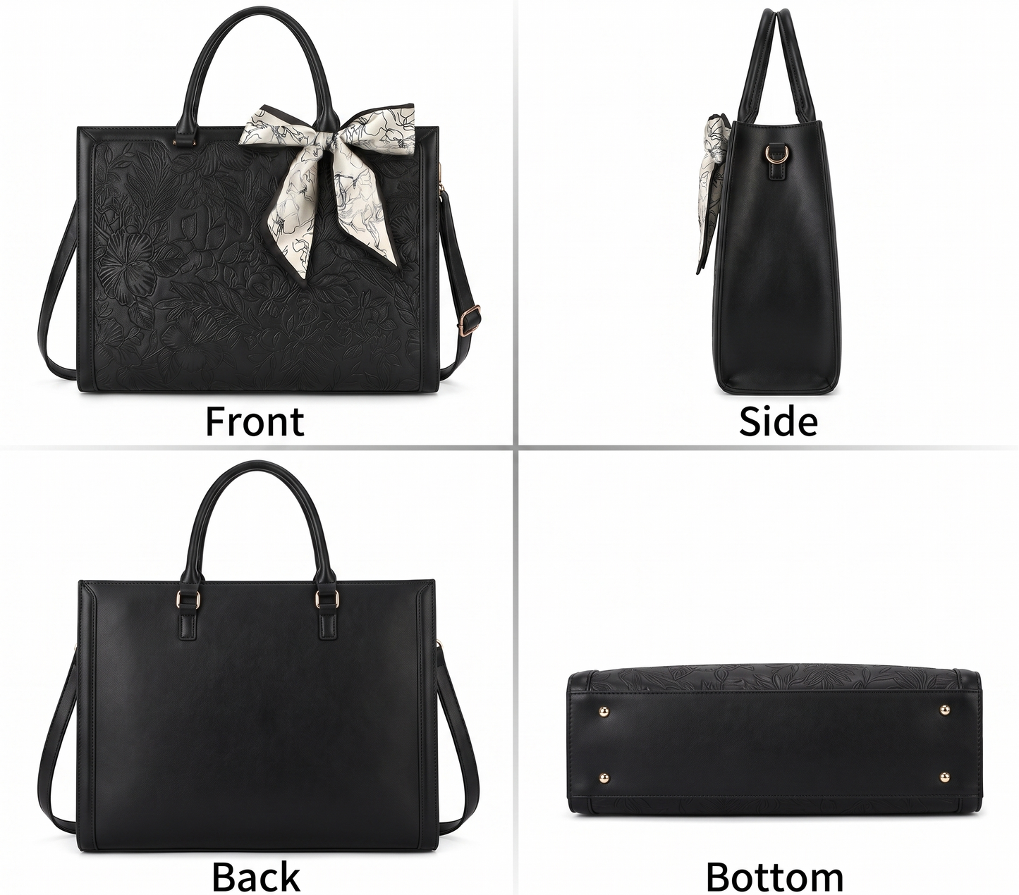 Black Work Tote Bag — Embossed Multi-pocket & Laptop bag | Corfu