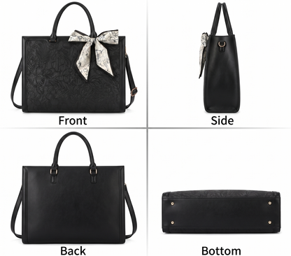 Black Work Tote Bag — Embossed Multi-pocket & Laptop bag | Corfu