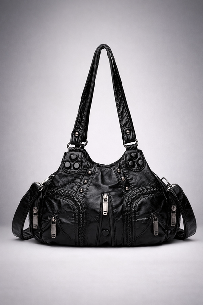 Black compact shoulder handbag for school