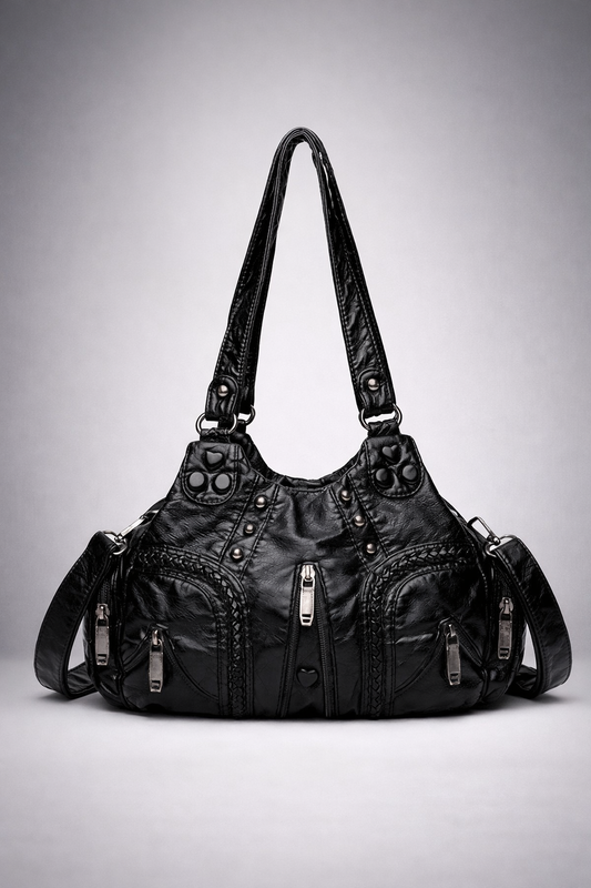 Black compact shoulder handbag for school