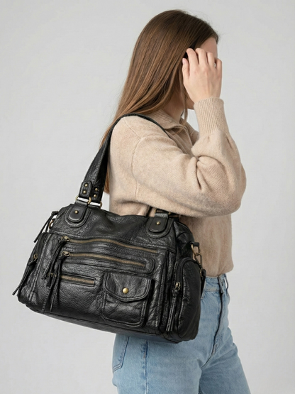 Black go-to shoulder handbag for school