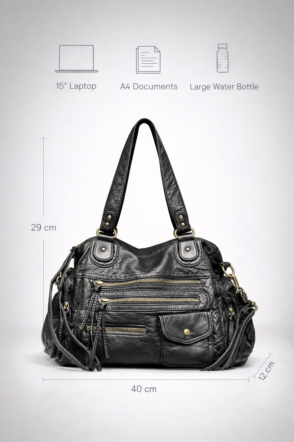 Black go-to shoulder handbag for school