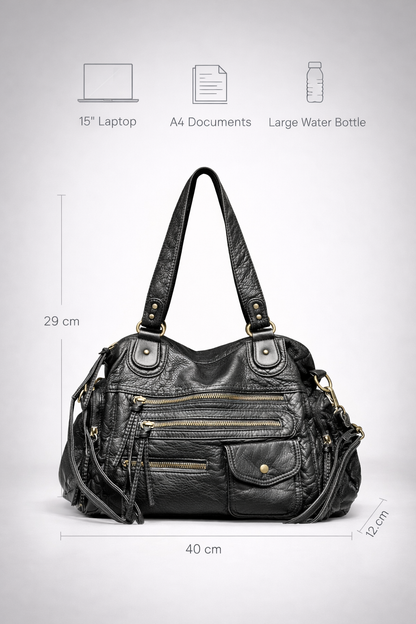 Black go-to shoulder handbag for school