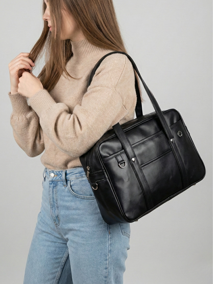 Black handbag for school in smooth vegan leather