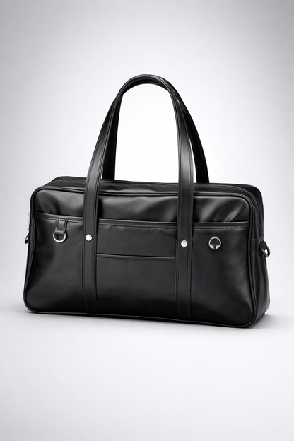 Black handbag for school in smooth vegan leather