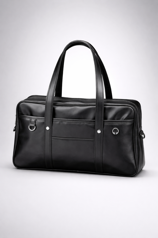 Black handbag for school in smooth vegan leather