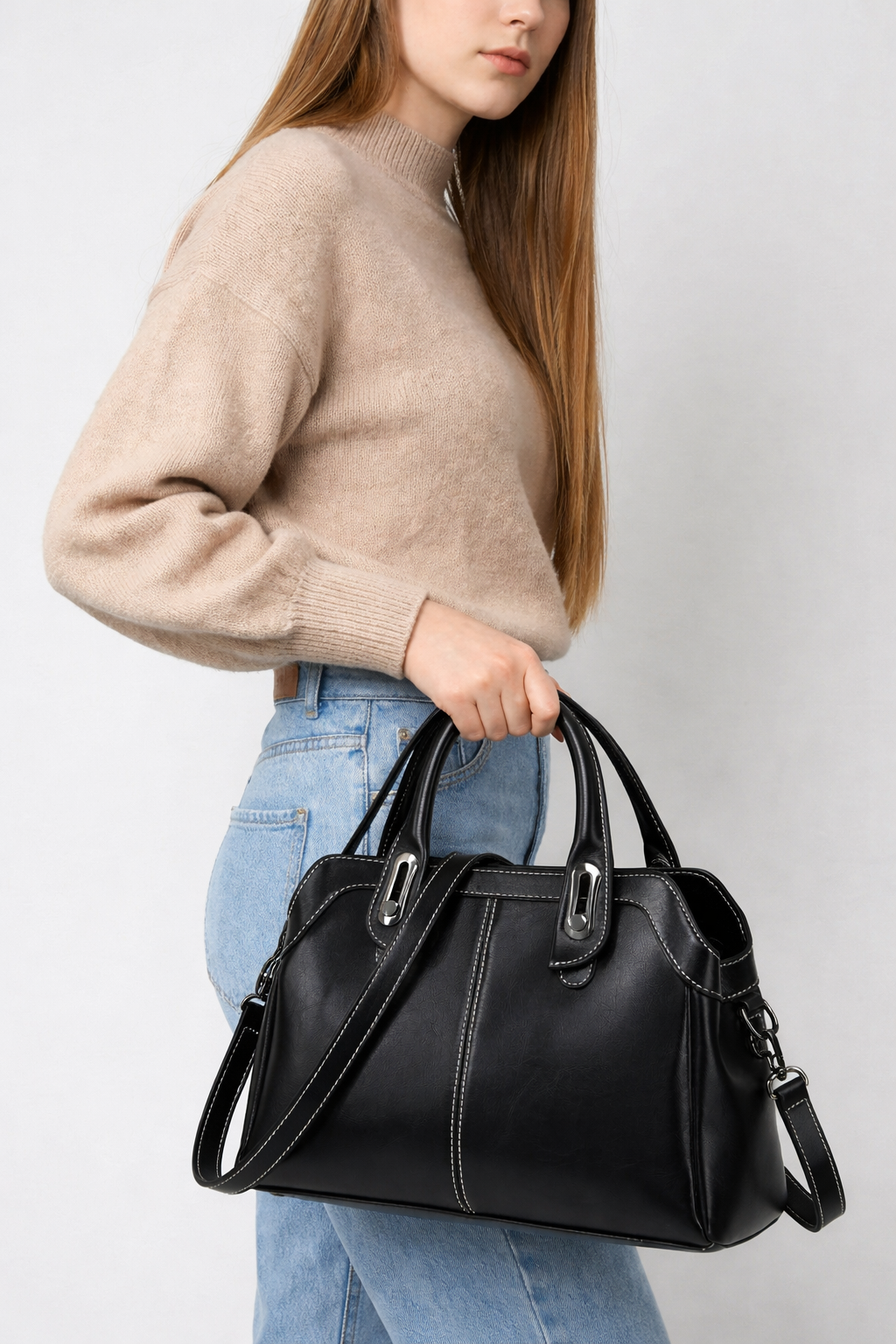 Black leather bag for work