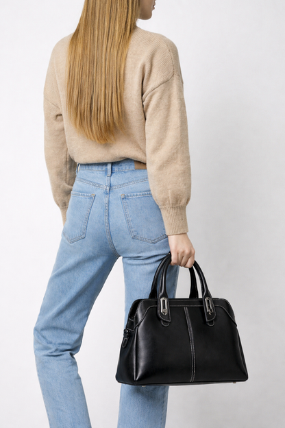 Black leather bag for work