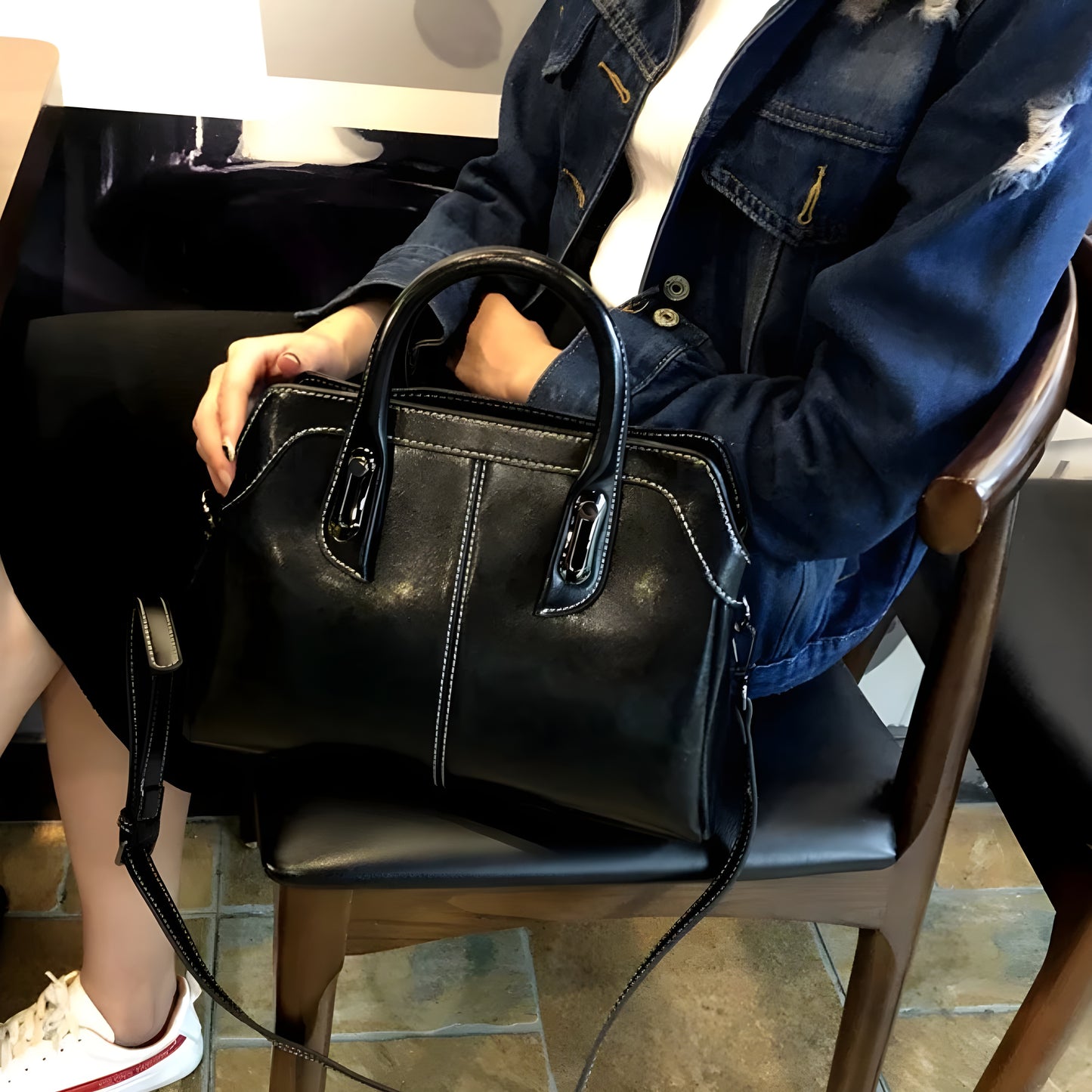 Black leather bag for work