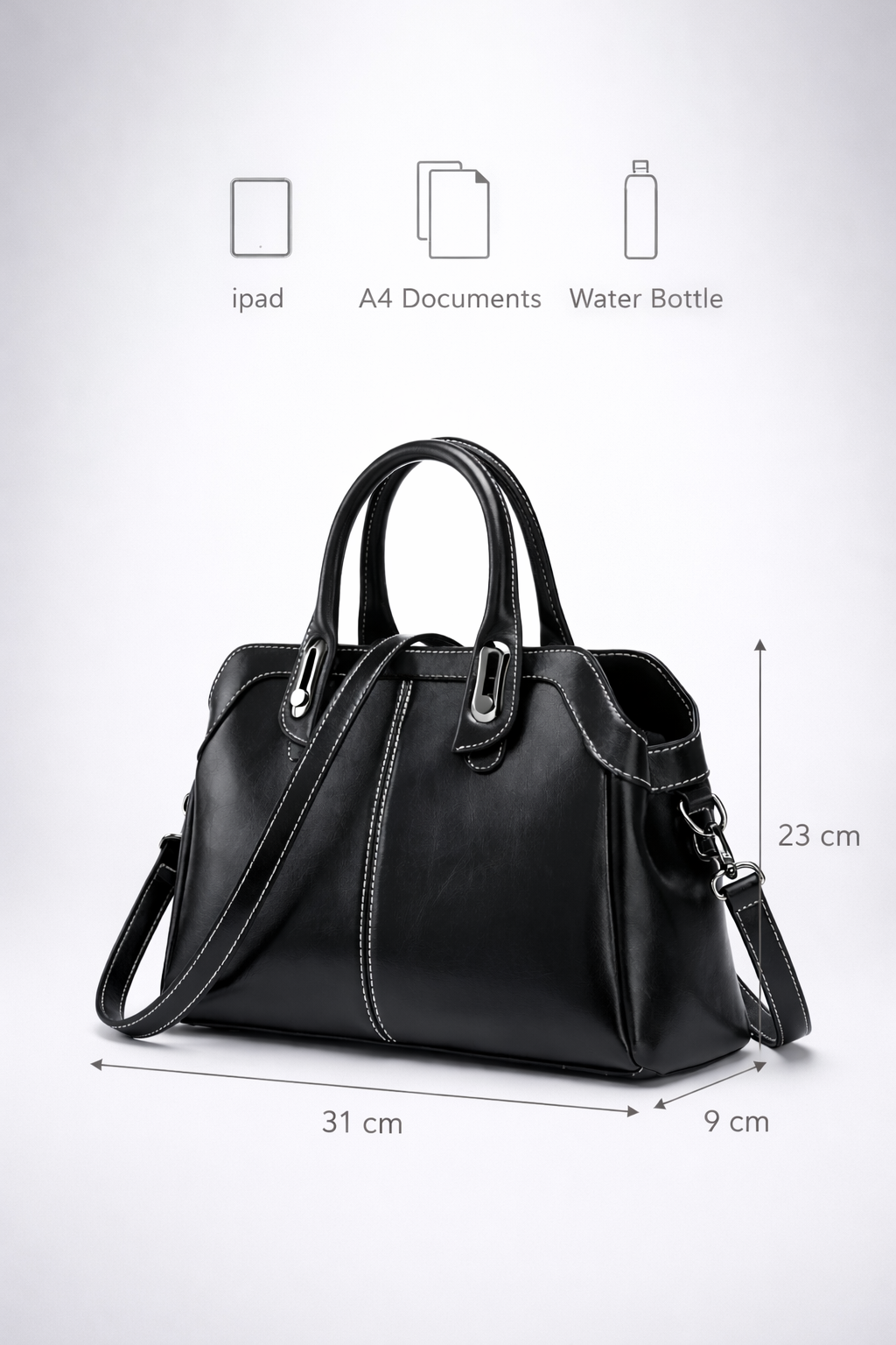 Black leather bag for work