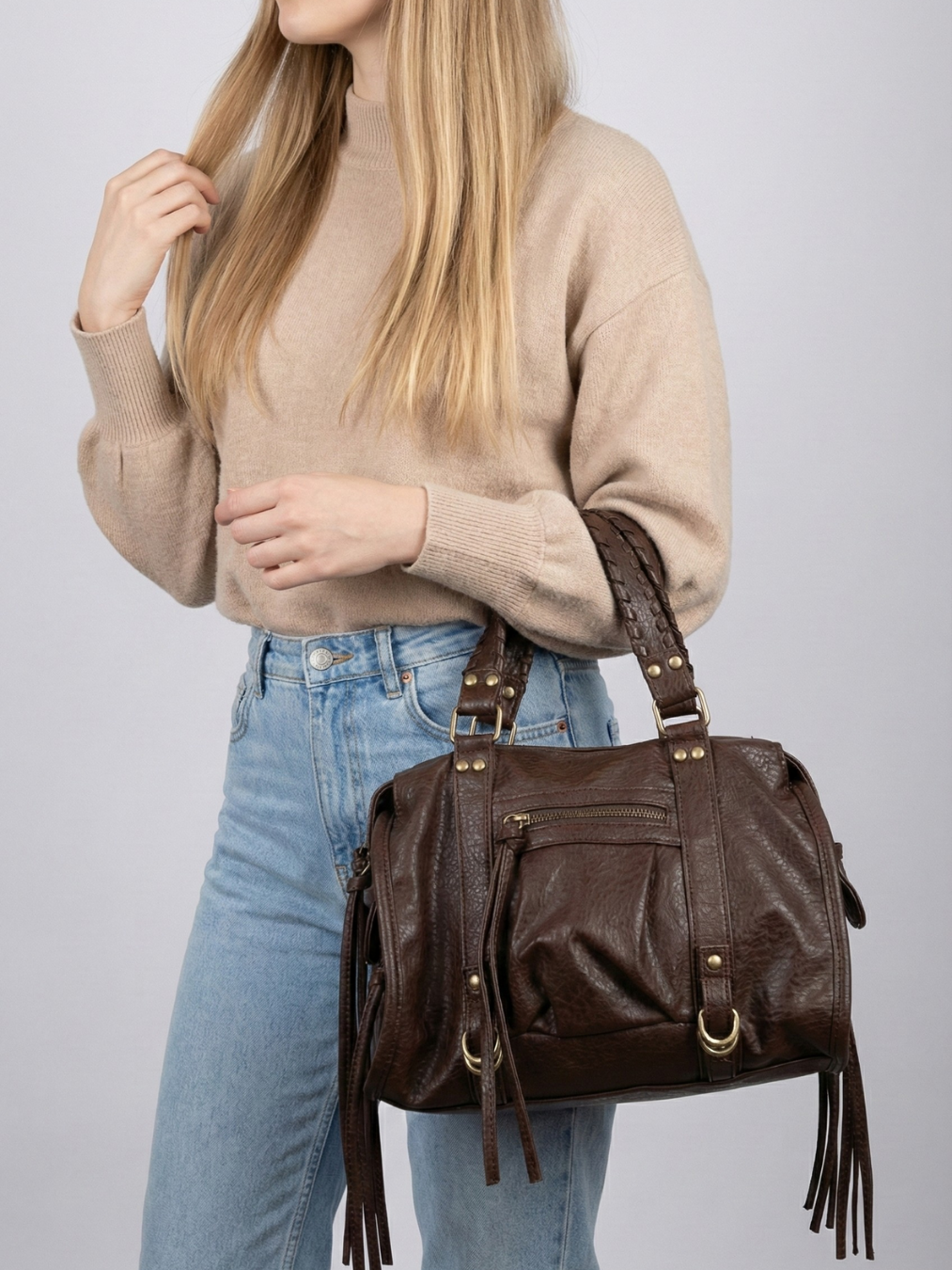 Brown Vegan   Leather Handbag for Schools