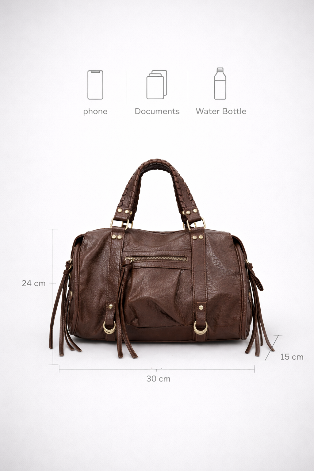 Brown Vegan   Leather Handbag for Schools