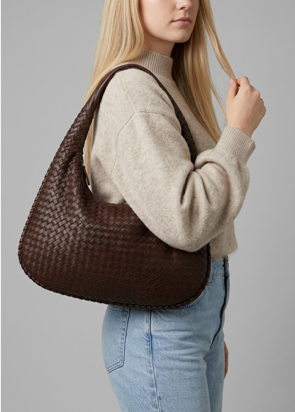 Brown Leather Work Bag  Woven Hobo & Laptop |  Mylos