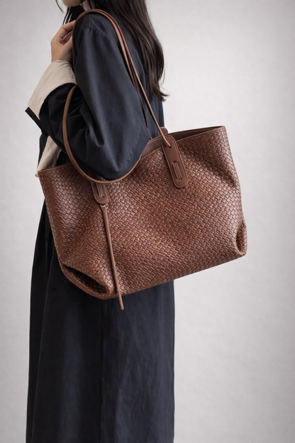 Brown vegan leather work bag