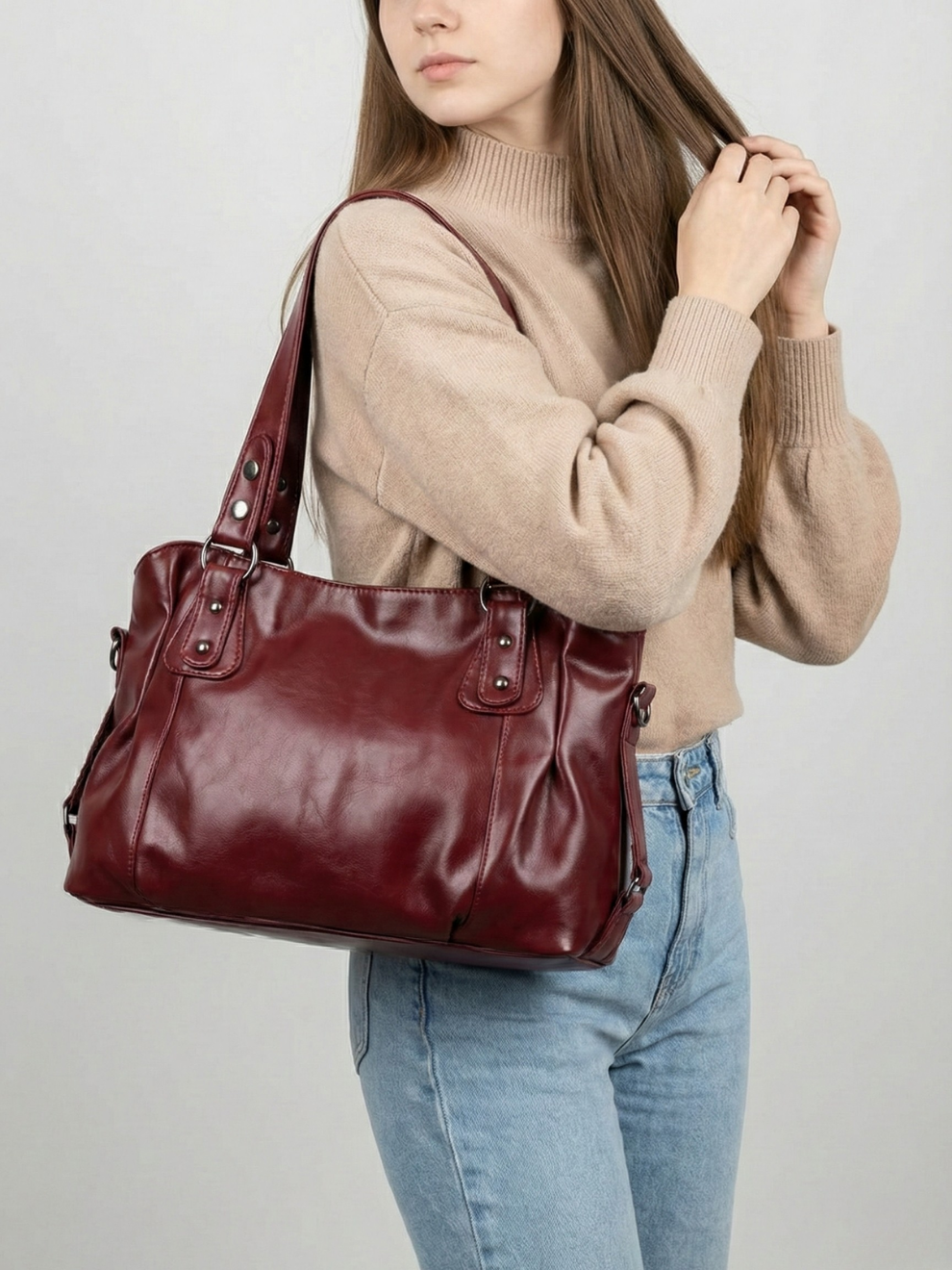 Burgundy Big Handbag for school