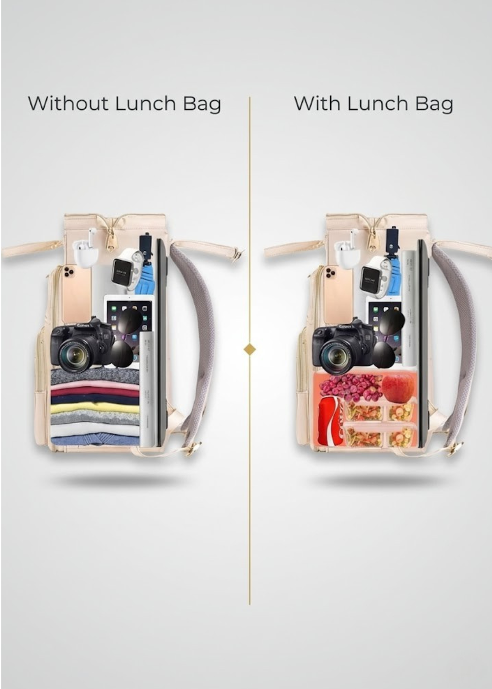 Lunch Backpack for Women – Insulated 2-in-1 with Laptop 15.6 & Detachable Lunch Tote
